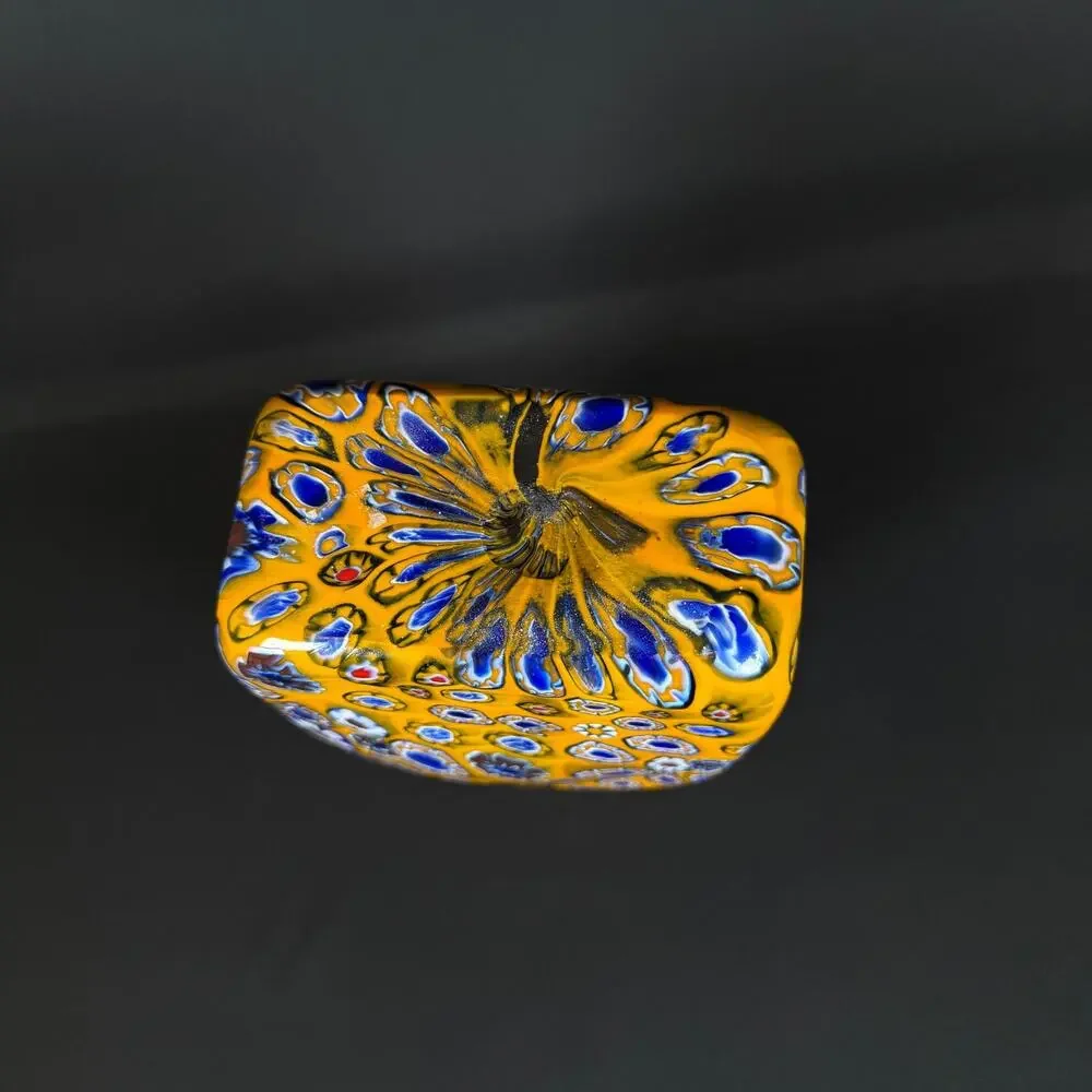 Murano Millefiori Art Glass Vase Yellow Orange Blue Multicolor 8.5